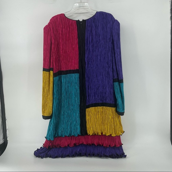 Pierre Labiche Nieman Marcus 80s Colorblock Pleated Gown - Picture 8 of 10